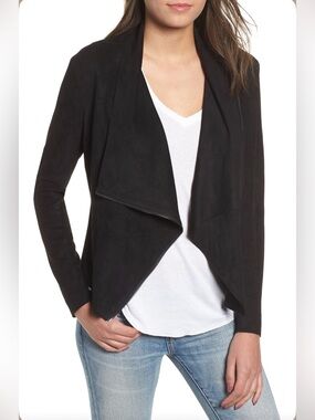 Women's Black Faux Suede Draped Zip-Front Jacket